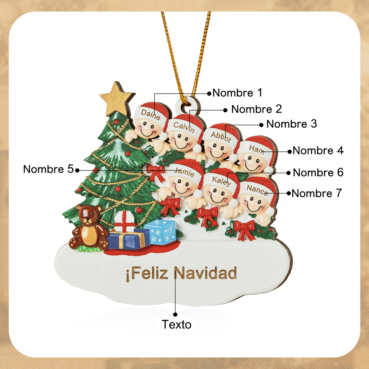 Navidad-Ornamento con muñecos de madera con árbol 7 nombres y texto personalizados | Jessemade