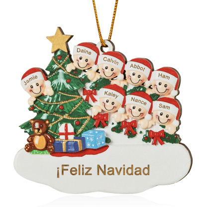 Navidad-Ornamento con muñecos de madera con árbol 8 nombres y texto personalizados | Jessemade