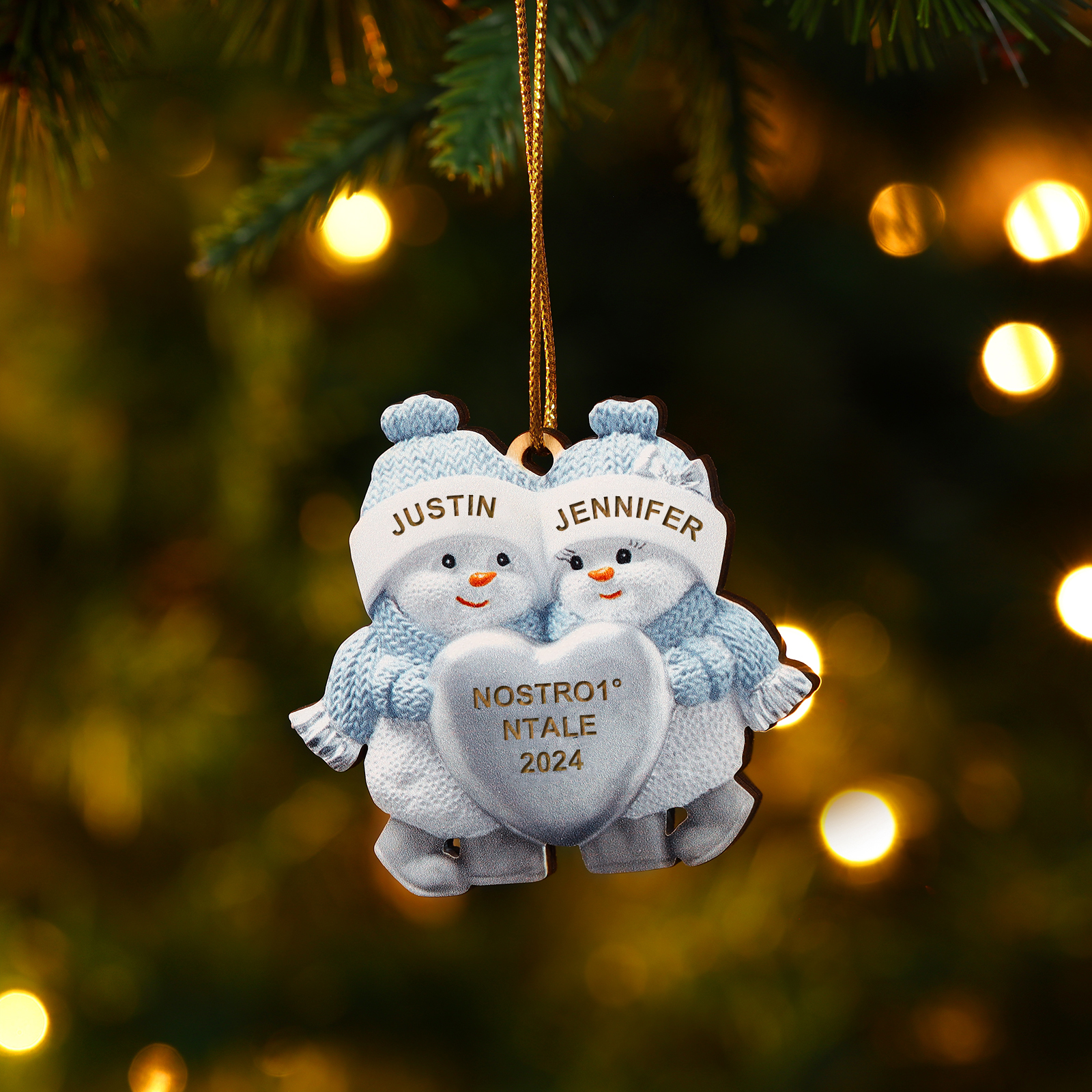 Navidad-Ornamento de madera de pareja muñecos de nieve 2 nombres, año y texto personalizados | Jessemade