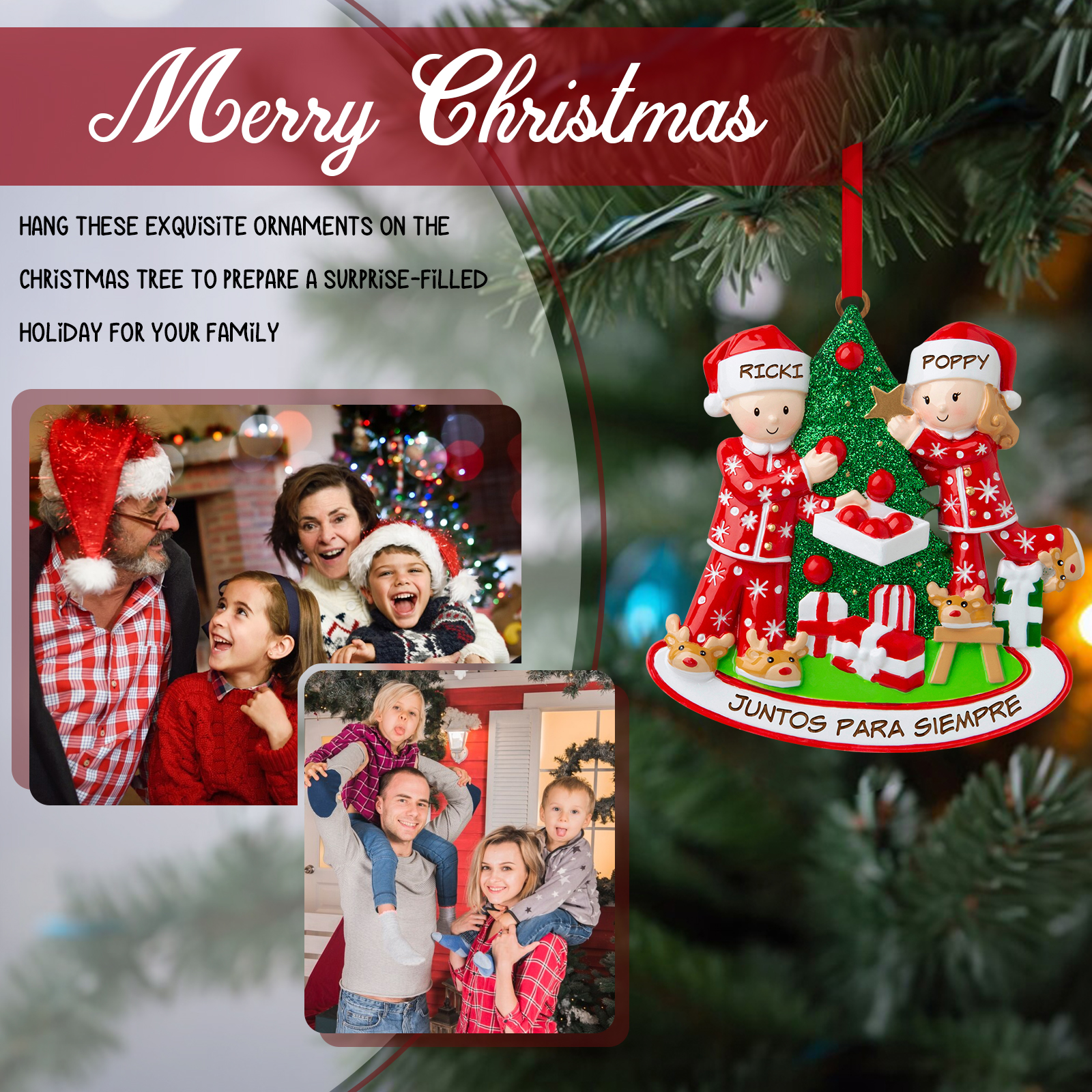 Navidad-Ornamento de madera de pareja colgando regalos 2 nombres y texto personalizados | Jessemade