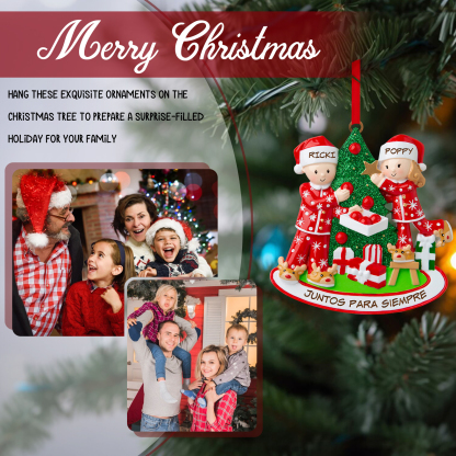 Navidad-Ornamento de madera de pareja colgando regalos 2 nombres y texto personalizados | Jessemade