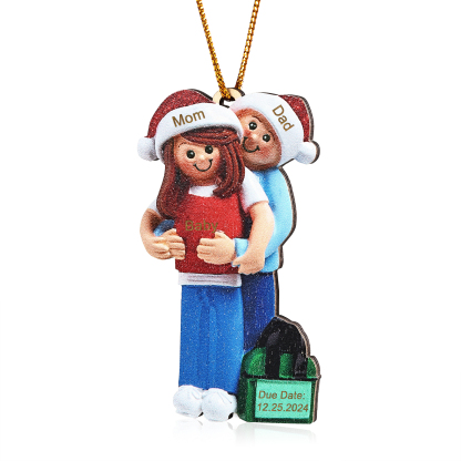 Navidad-Ornamento con Muñecos de Madera de Pareja Mamá Embarazada 3 Nombres y Fecha Personalizados | Jessemade