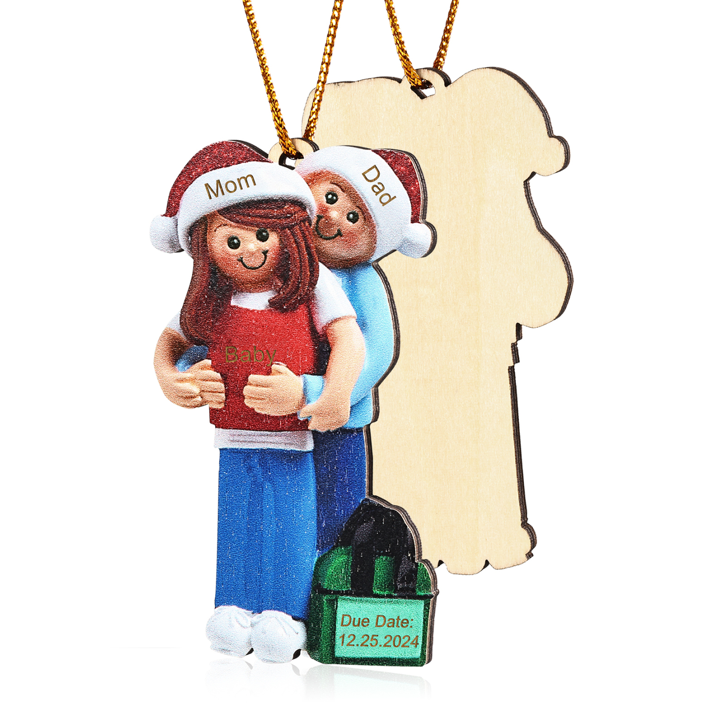 Navidad-Ornamento con Muñecos de Madera de Pareja Mamá Embarazada 3 Nombres y Fecha Personalizados | Jessemade