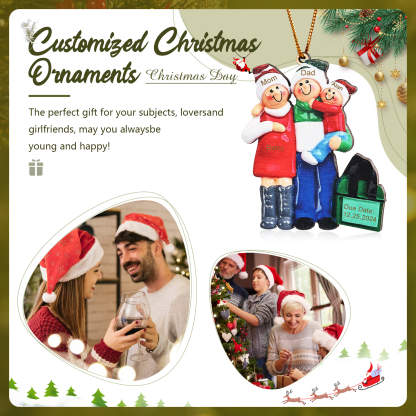 Navidad-Ornamento con Muñecos de Madera de Familia Mamá Embarazada 4 Nombres y Fecha Personalizados | Jessemade