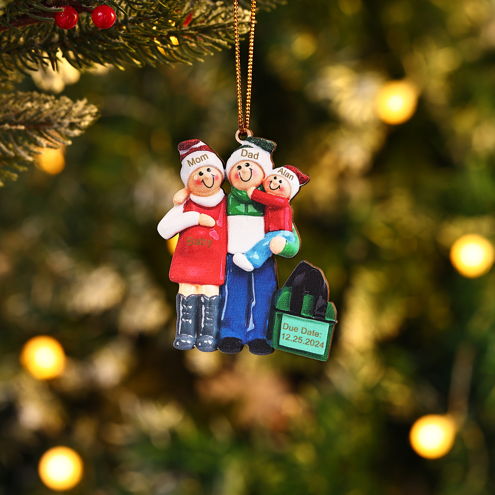 Navidad-Ornamentos Muñecos de Pareja Mamá Embarazada 2 Nombres y Texto