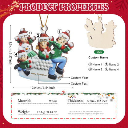 Navidad-Ornamento con muñecos de madera pelea de nieve 4 nombres, año y texto personalizados | Jessemade