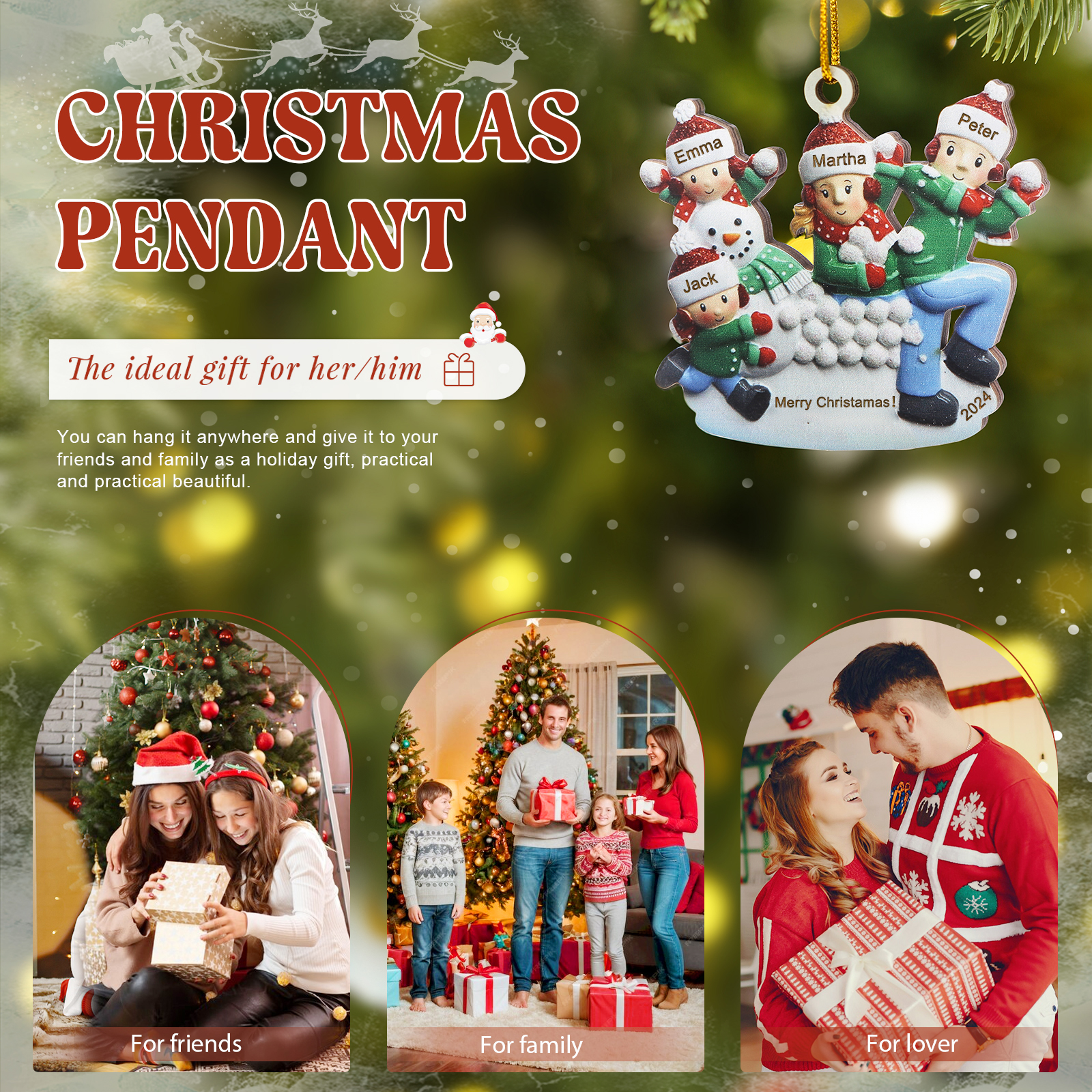 Navidad-Ornamento con muñecos de madera pelea de nieve 4 nombres, año y texto personalizados | Jessemade