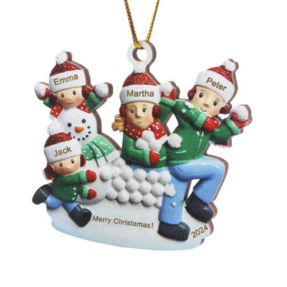 Navidad-Ornamento con muñecos de madera pelea de nieve 4 nombres, año y texto personalizados | Jessemade