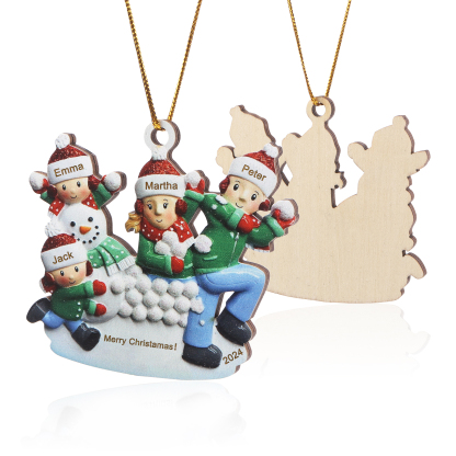 Navidad-Ornamento con muñecos de madera pelea de nieve 4 nombres, año y texto personalizados | Jessemade