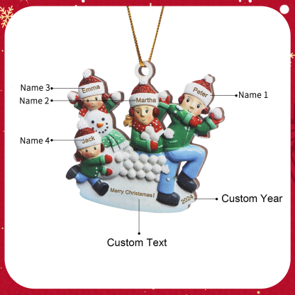 Navidad-Ornamento con muñecos de madera pelea de nieve 4 nombres, año y texto personalizados | Jessemade
