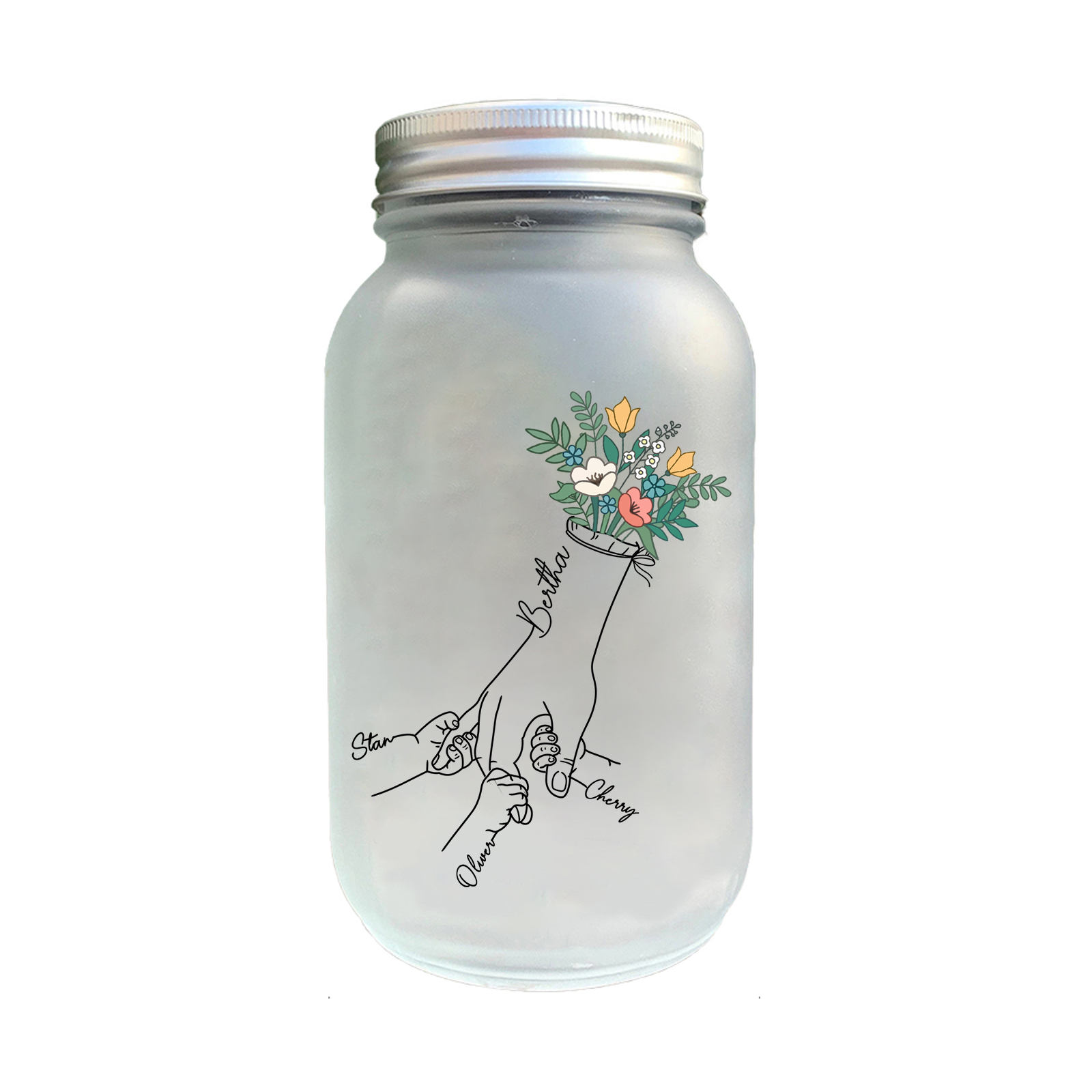 Botella con Lámpara Mano con Mano Personalizada con 4 Nombres | Jessemade