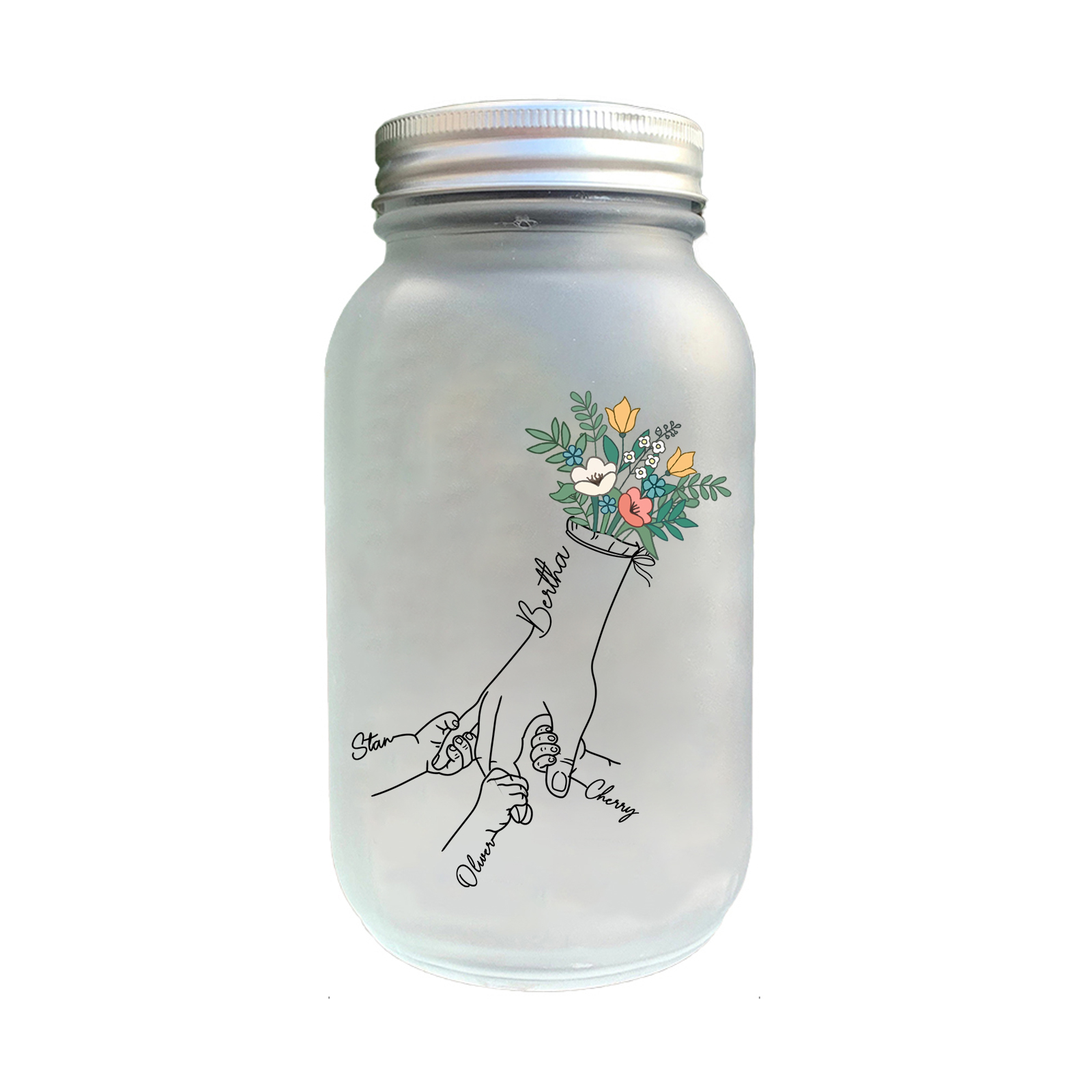 Botella con Lámpara Mano con Mano Personalizada con 4 Nombres | Jessemade