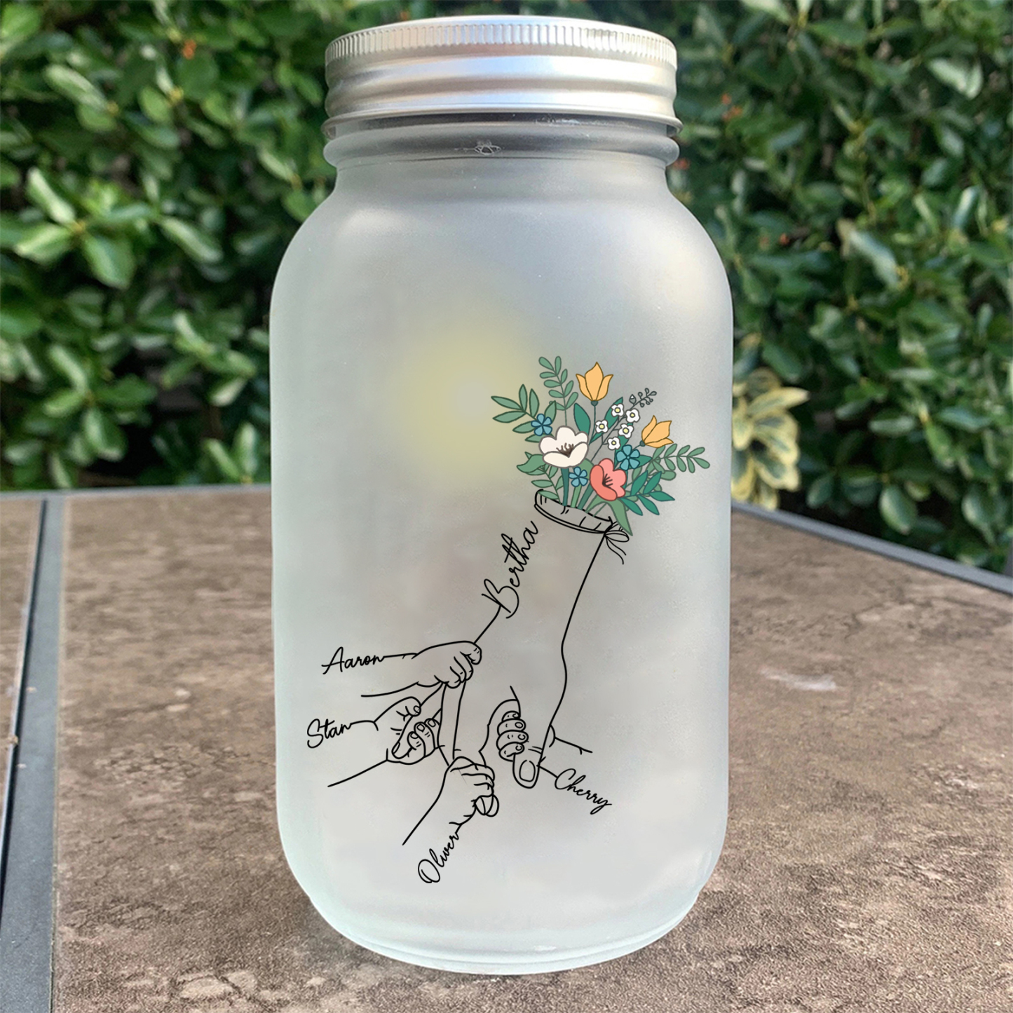 Botella con Lámpara Mano con Mano Personalizada con 5 Nombres | Jessemade