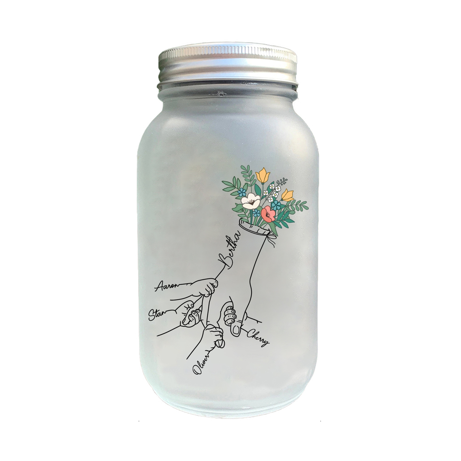 Botella con Lámpara Mano con Mano Personalizada con 5 Nombres | Jessemade