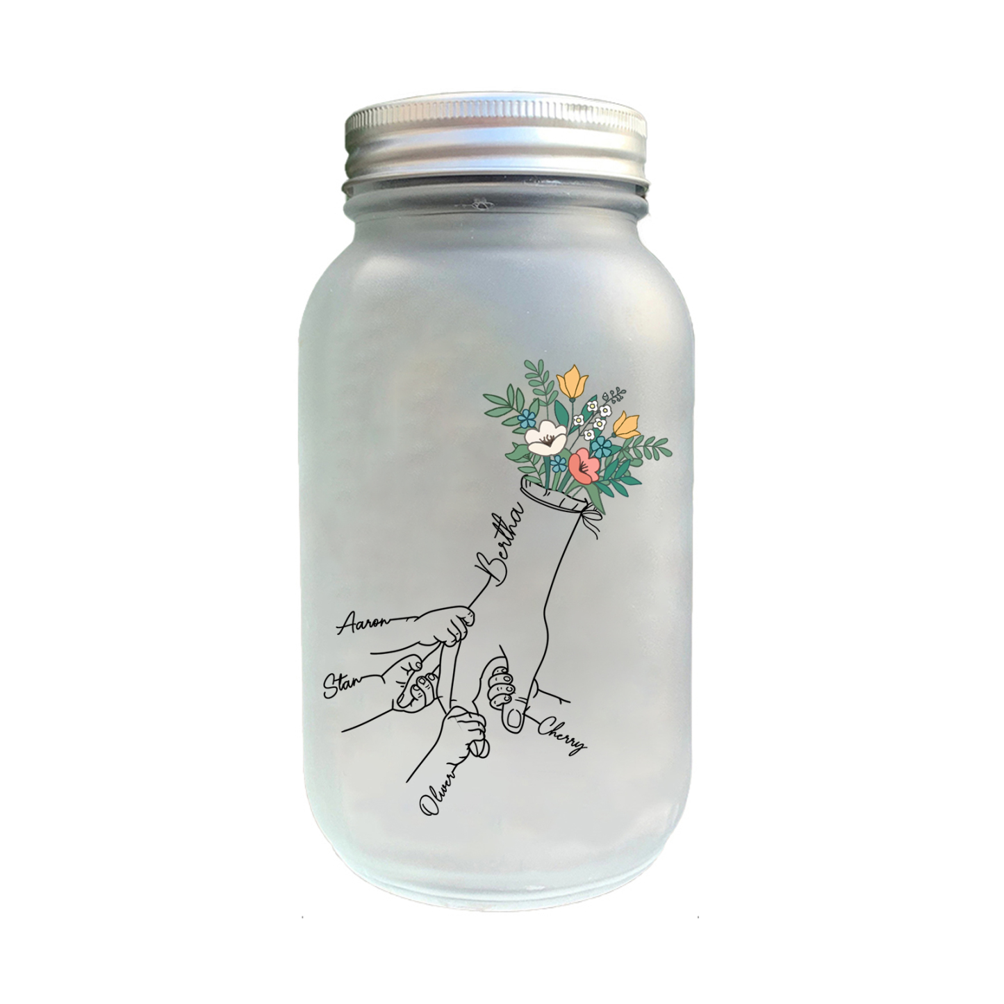 Botella con Lámpara Mano con Mano Personalizada con 5 Nombres | Jessemade