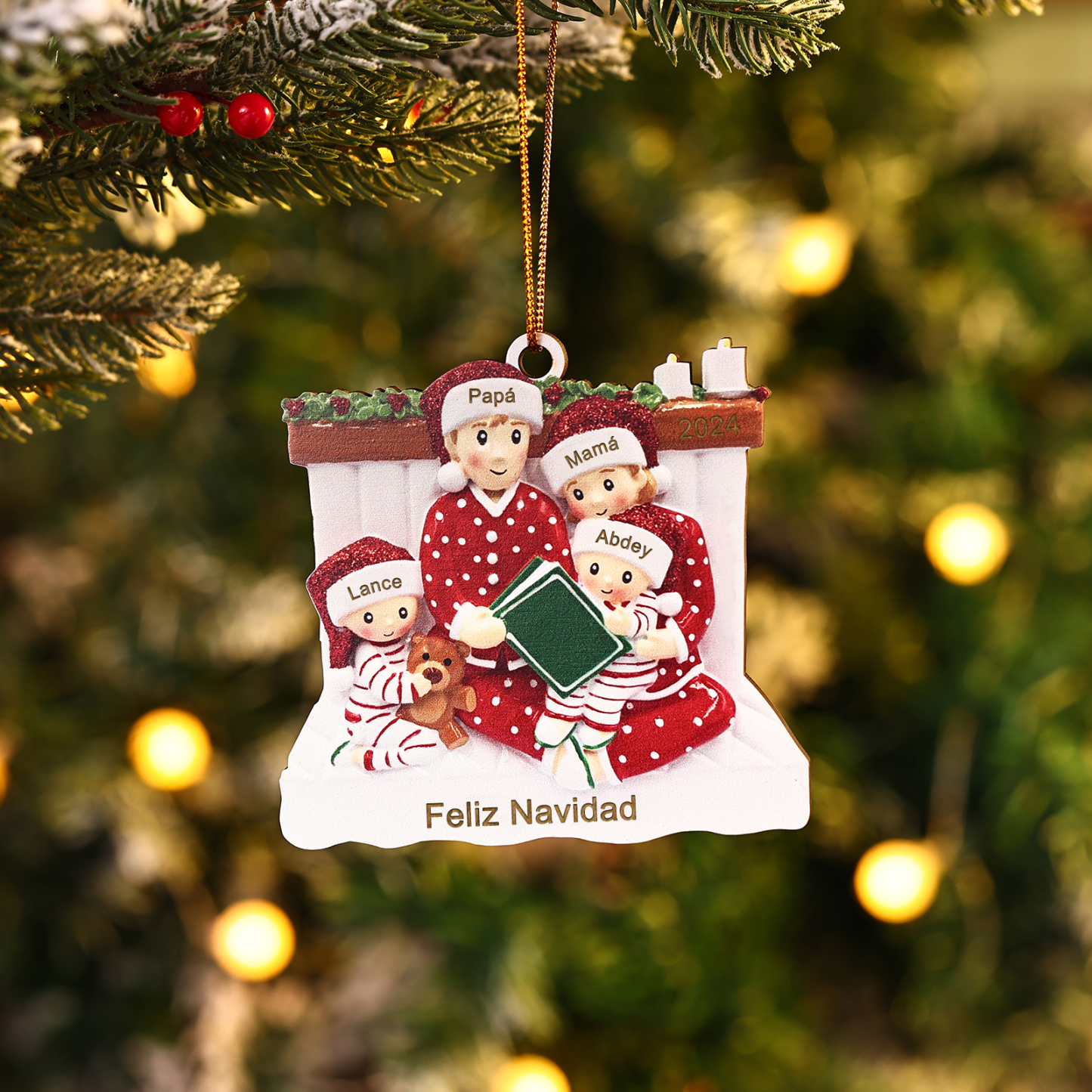 Ornamento Navideño 4 Nombres Personalizados Adorno de Madera