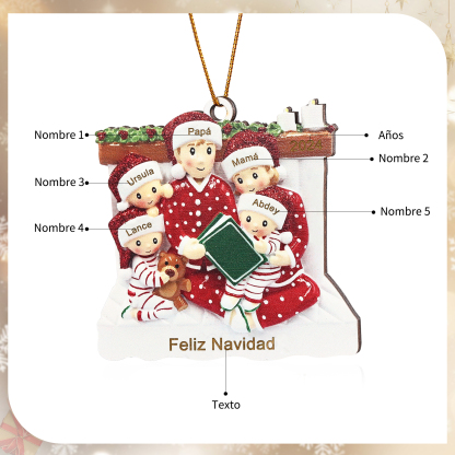 Navidad-Ornamento con muñecos de madera familia leyendo 5 nombres, año y texto personalizados | Jessemade