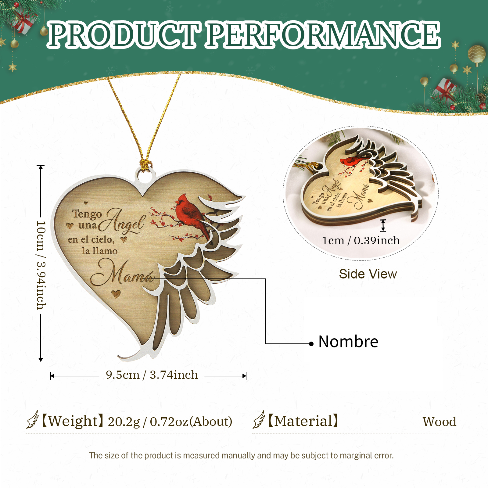 Memoria-Ornamento de madera "ángel" con nombre personalizado | Jessemade