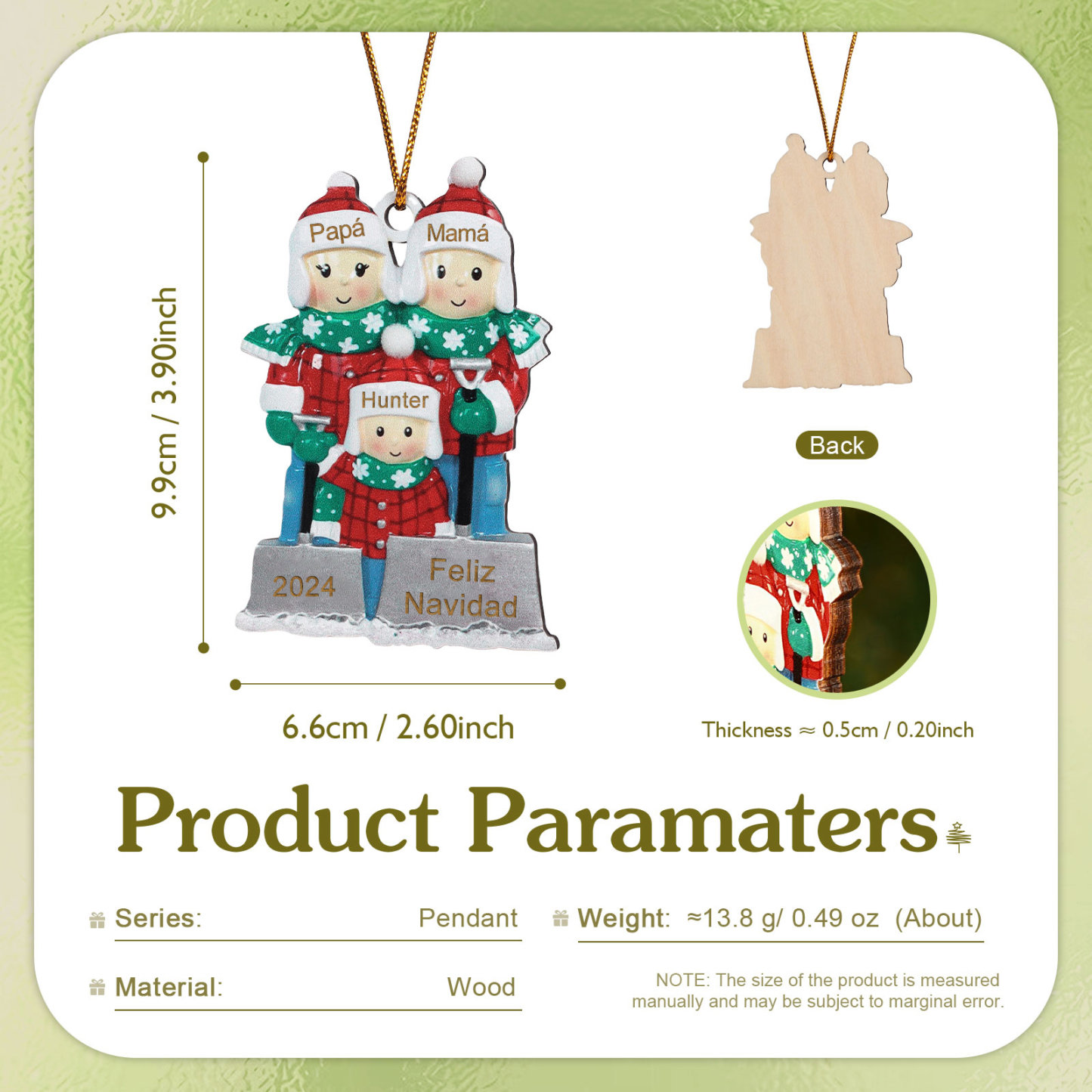 Navidad-Ornamento con muñecos de madera familia 3 nombres, año y texto personalizados | Jessemade