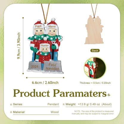 Navidad-Ornamento con muñecos de madera familia 3 nombres, año y texto personalizados | Jessemade