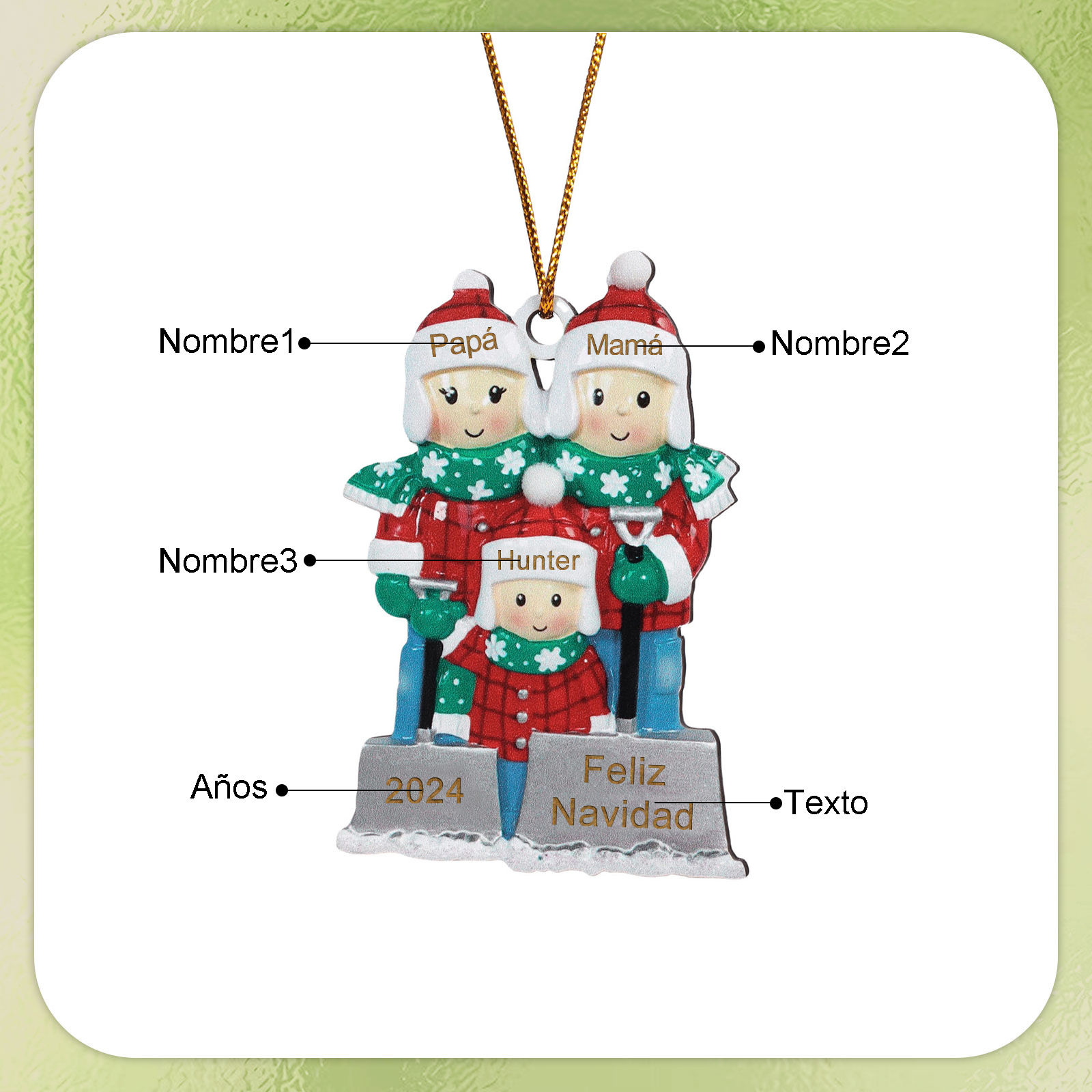 Navidad-Ornamento con muñecos de madera familia 3 nombres, año y texto personalizados | Jessemade