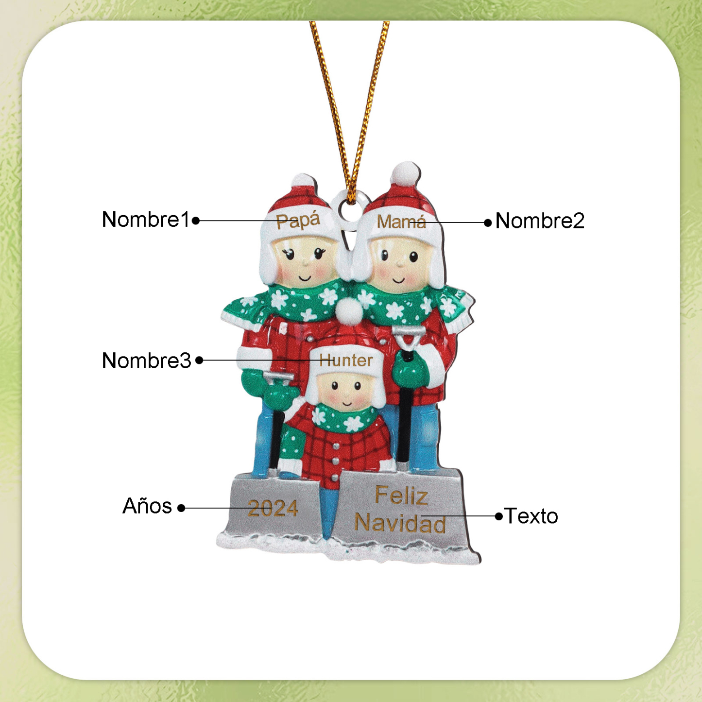 Navidad-Ornamento con muñecos de madera familia 3 nombres, año y texto personalizados | Jessemade