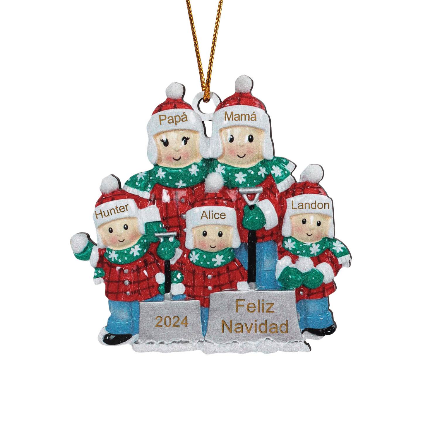 Navidad-Ornamento con muñecos de madera familia 5 nombres, año y texto personalizados | Jessemade