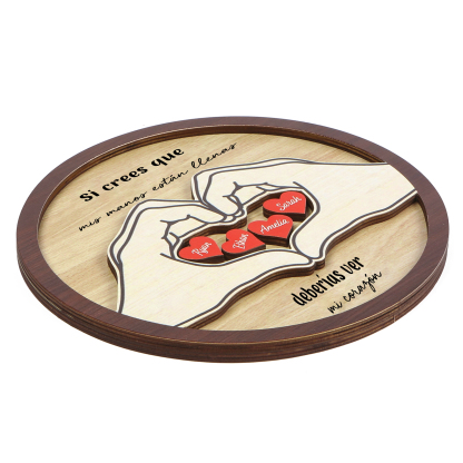 Familia-Decoración de madera de mano con mano 4 nombres y 2 textos personalizados | Jessemade