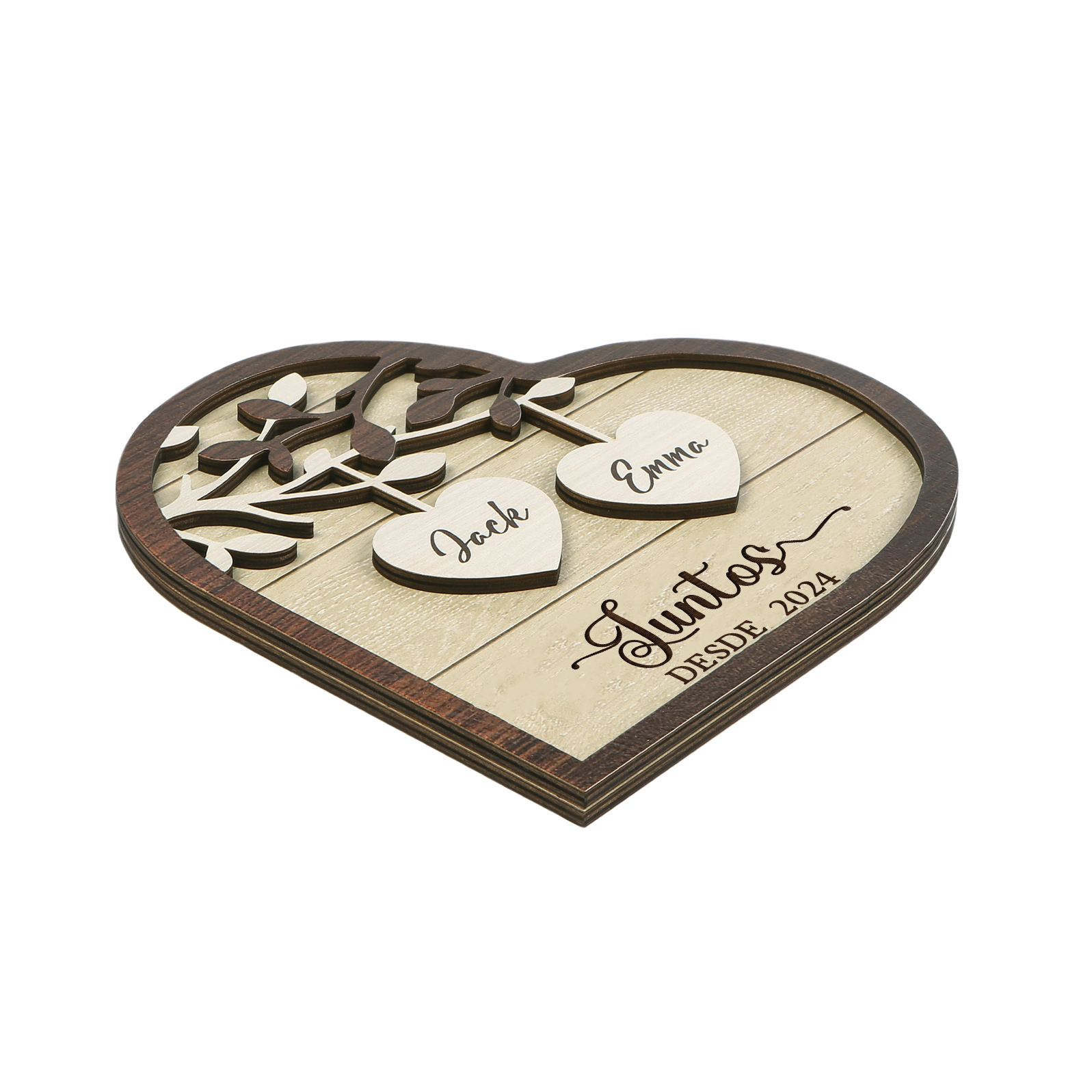 Pareja-Decoración de madera en forma de corazón para pareja con 2 nombres y año personalizados | Jessemade