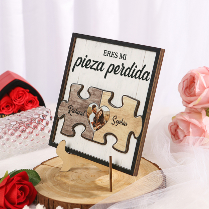 Pareja-Decoración de madera de rompecabezas para pareja con 2 nombres y foto personalizados | Jessemade