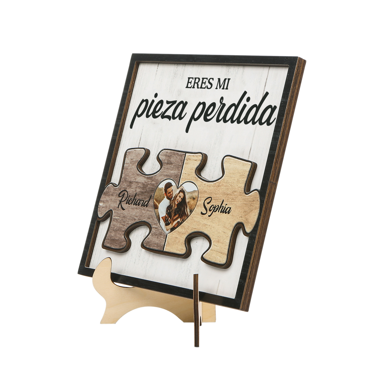 Pareja-Decoración de madera de rompecabezas para pareja con 2 nombres y foto personalizados | Jessemade