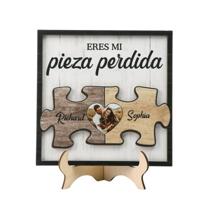 Pareja-Decoración de madera de rompecabezas para pareja con 2 nombres y foto personalizados | Jessemade