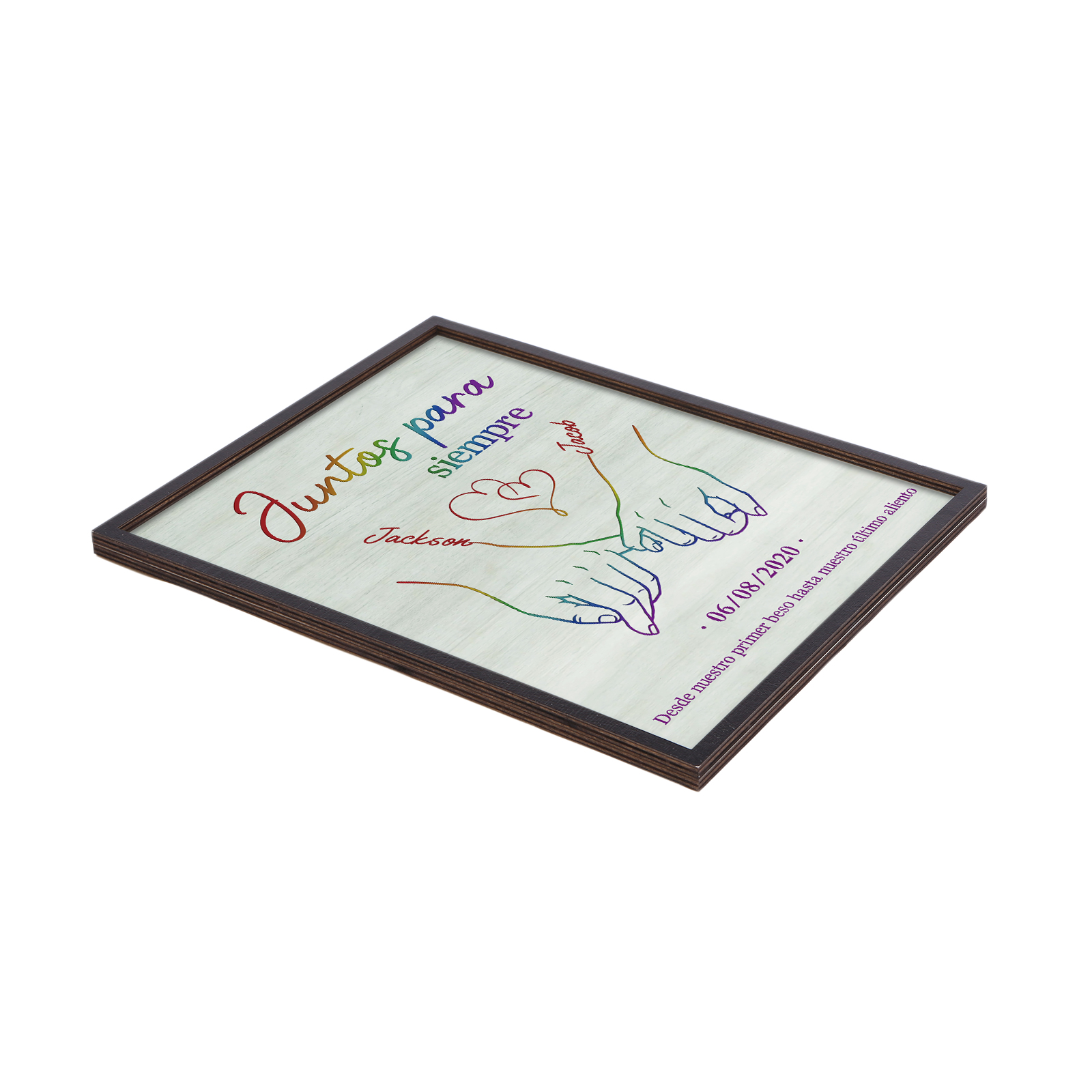 Pareja-Decoración de madera de dedos cogidos para pareja con 2 nombres, fecha y texto personalizados | Jessemade