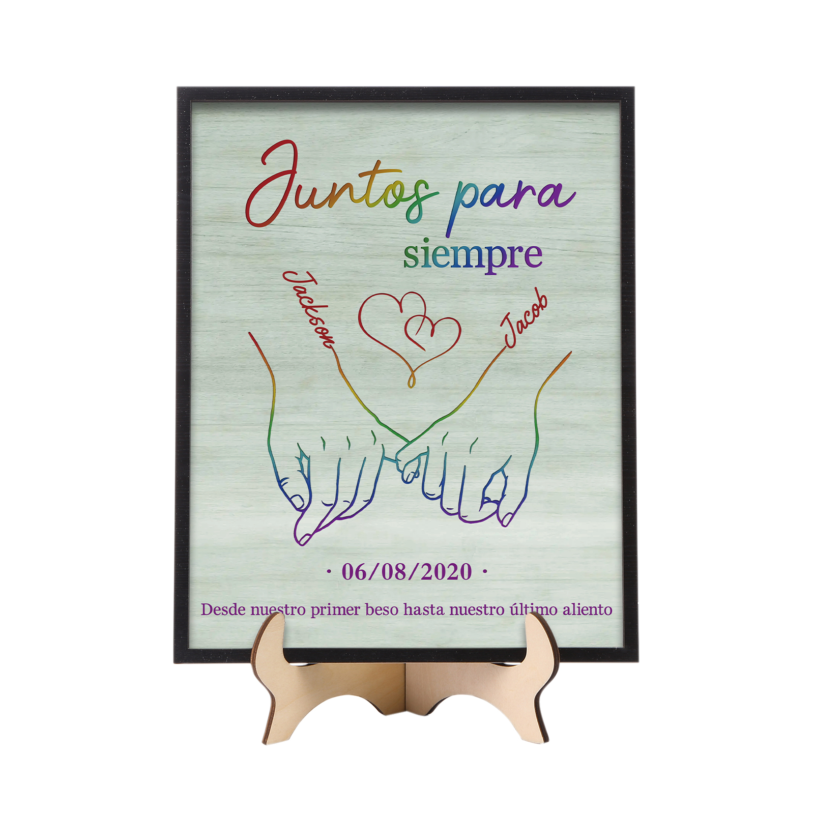 Pareja-Decoración de madera de dedos cogidos para pareja con 2 nombres, fecha y texto personalizados | Jessemade