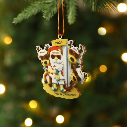Navidad-Ornamento con muñecos de madera Noel y renos en playa 4 nombres, año y texto personalizados | Jessemade