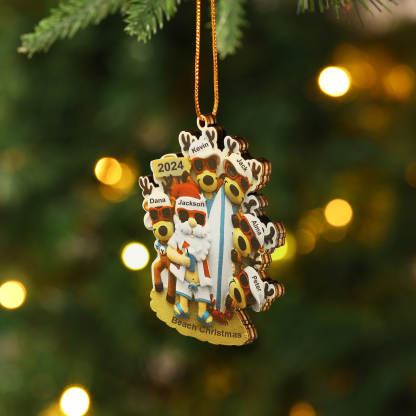 Navidad-Ornamento con muñecos de madera Noel y renos en playa 6 nombres, año y texto personalizados | Jessemade
