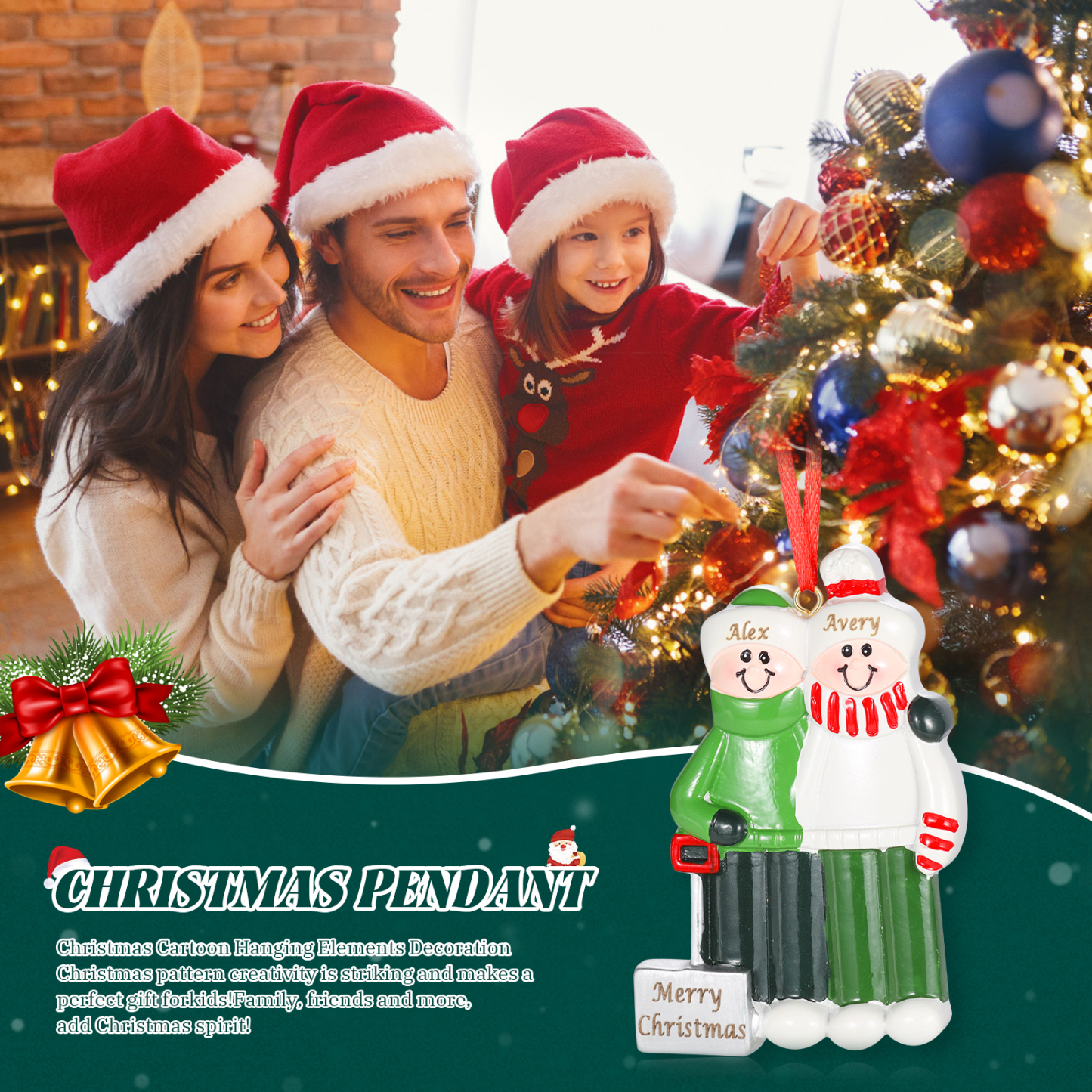 Navidad-Ornamento con muñecos de resina pala 2 nombres, año y texto personalizados | Jessemade