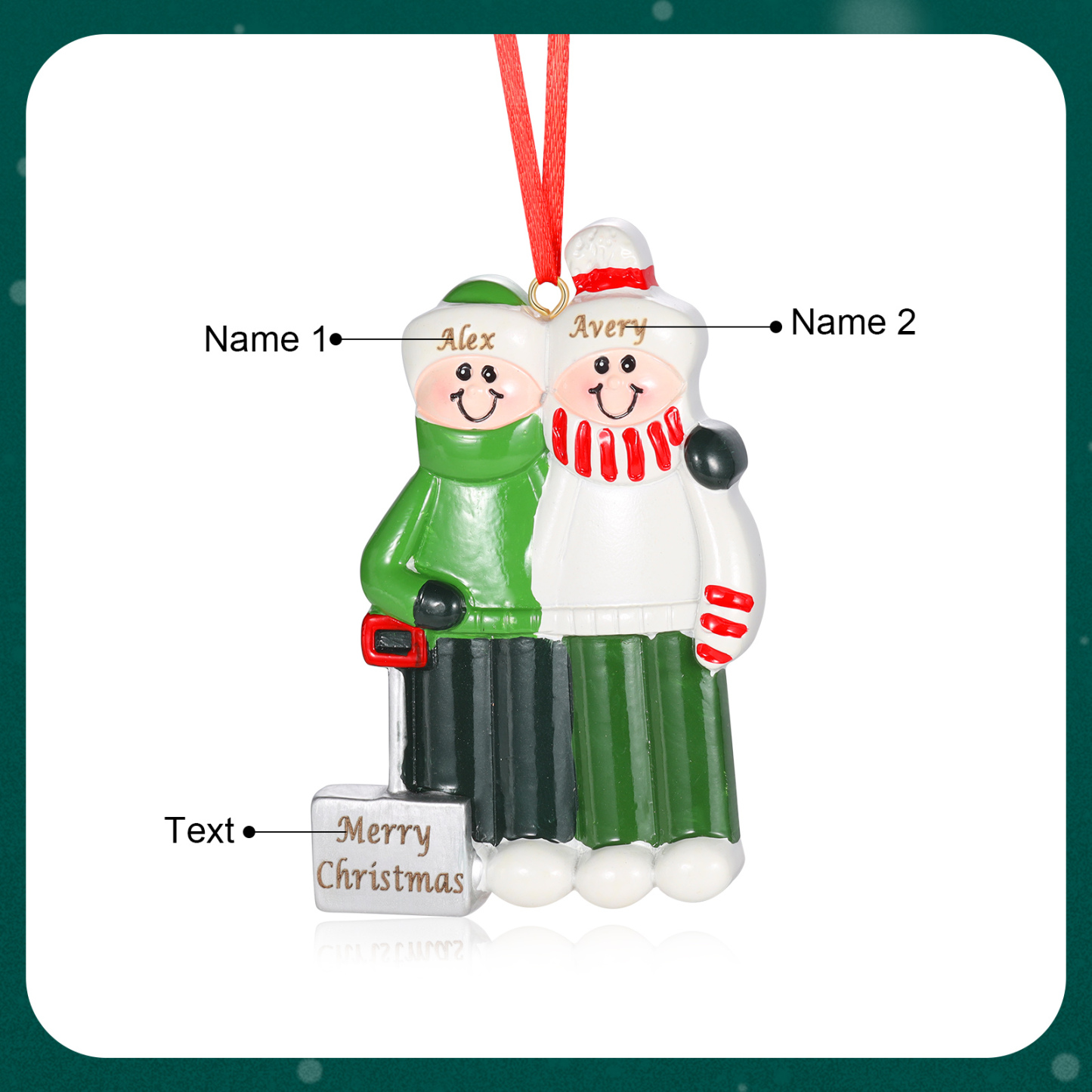 Navidad-Ornamento con muñecos de resina pala 2 nombres, año y texto personalizados | Jessemade