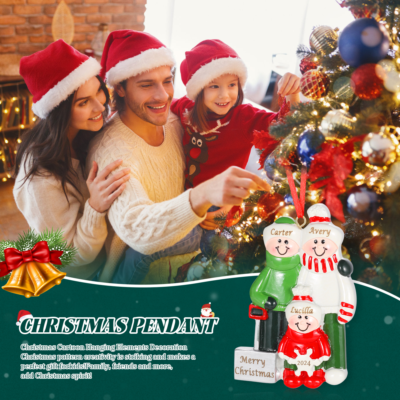 Navidad-Ornamento con muñecos de resina pala 3 nombres, año y texto personalizados | Jessemade