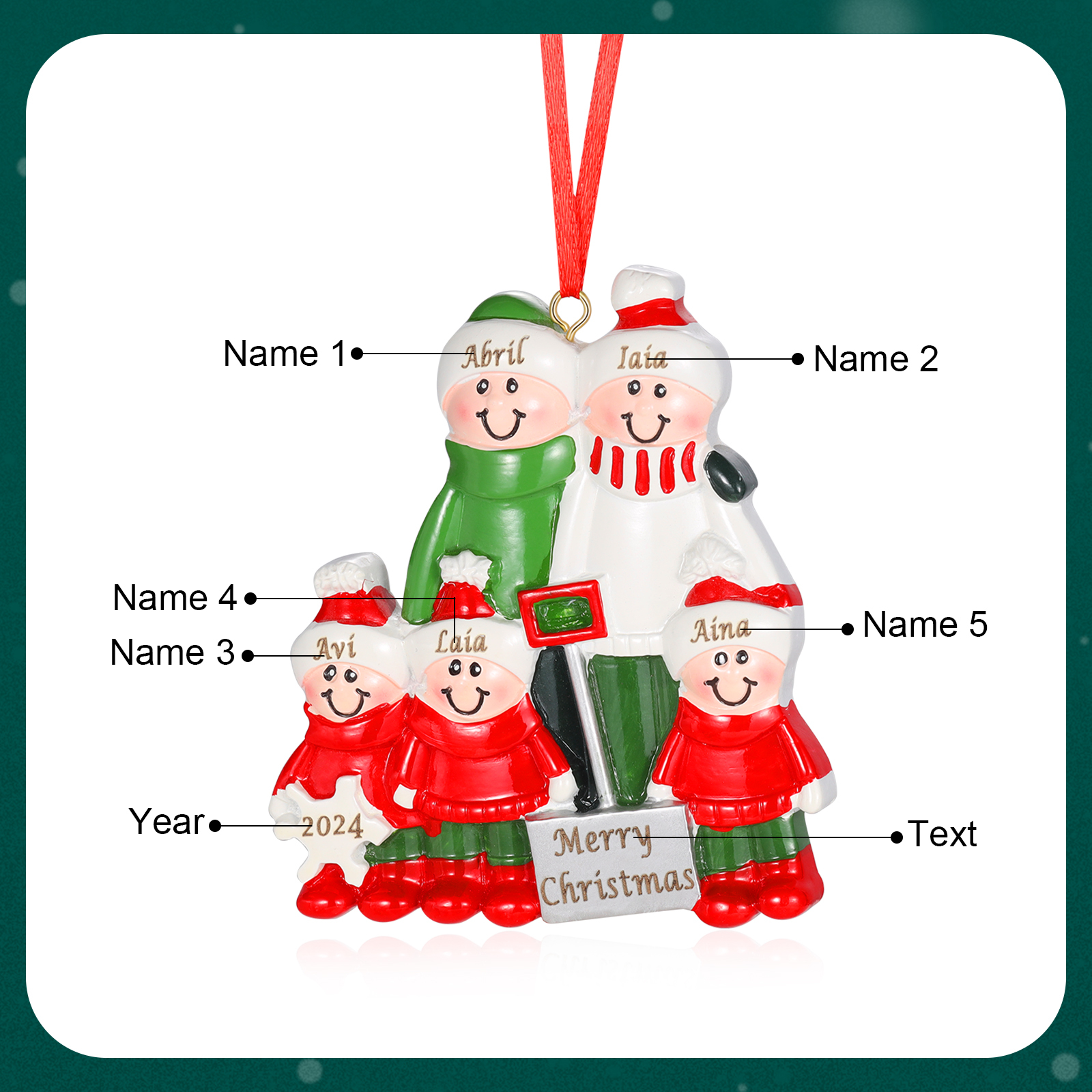 Navidad-Ornamento con muñecos de resina pala 5 nombres, año y texto personalizados | Jessemade