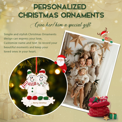 Navidad-Ornamento con muñecos de resino familia de muñecos de nieve 2 nombres y texto personalizados | Jessemade