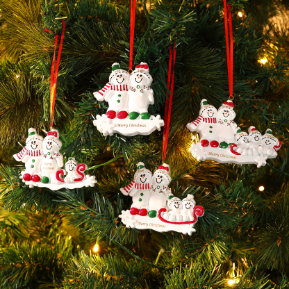 Navidad-Ornamento con muñecos de resino familia de muñecos de nieve 5 nombres y texto personalizados | Jessemade