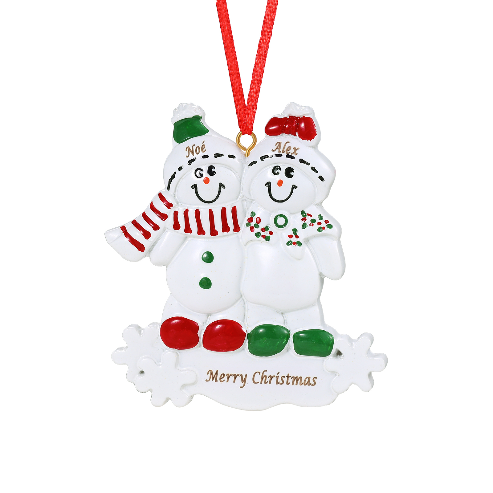 Navidad-Ornamento con muñecos de resino familia de muñecos de nieve 2 nombres y texto personalizados | Jessemade