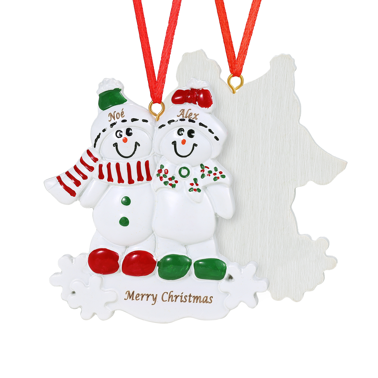 Navidad-Ornamento con muñecos de resino familia de muñecos de nieve 2 nombres y texto personalizados | Jessemade