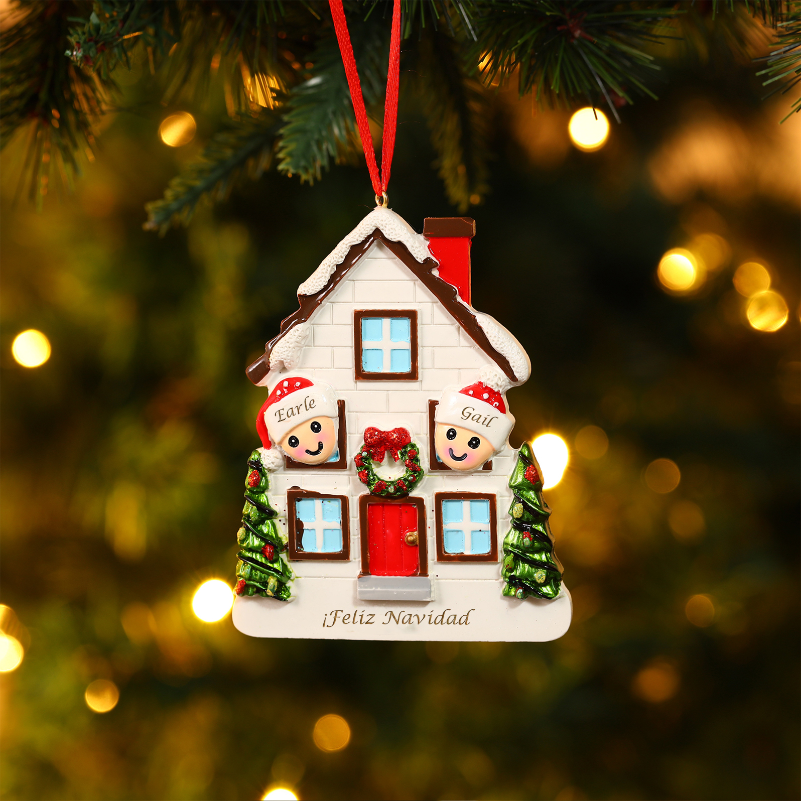 Ornamento Navideño 4 Nombres Personalizados Adorno de Madera