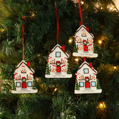 Navidad-Ornamento con muñecos de resina en forma de casa 2 nombres y texto personalizados | Jessemade