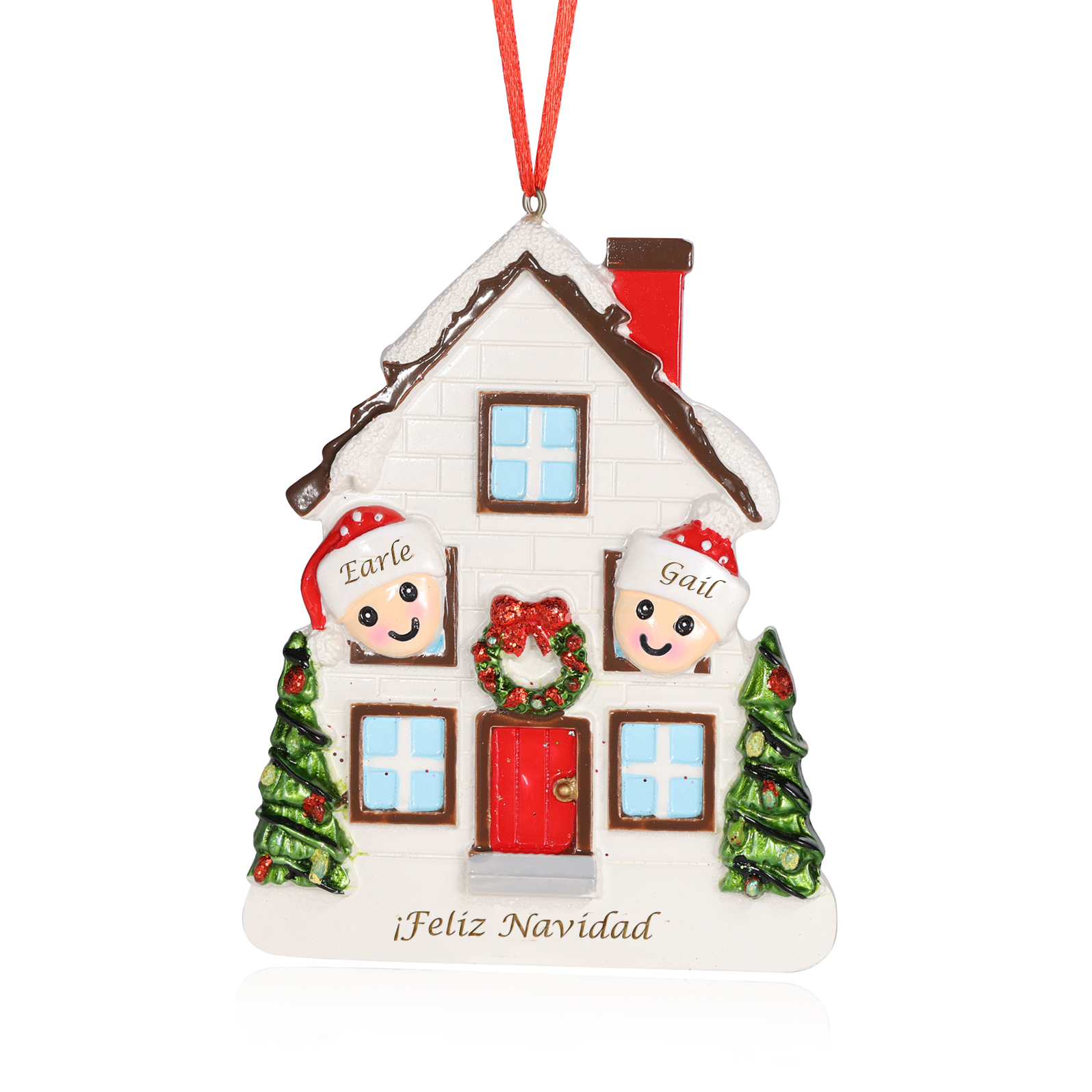 Navidad-Ornamento con muñecos de resina en forma de casa 2 nombres y texto personalizados | Jessemade