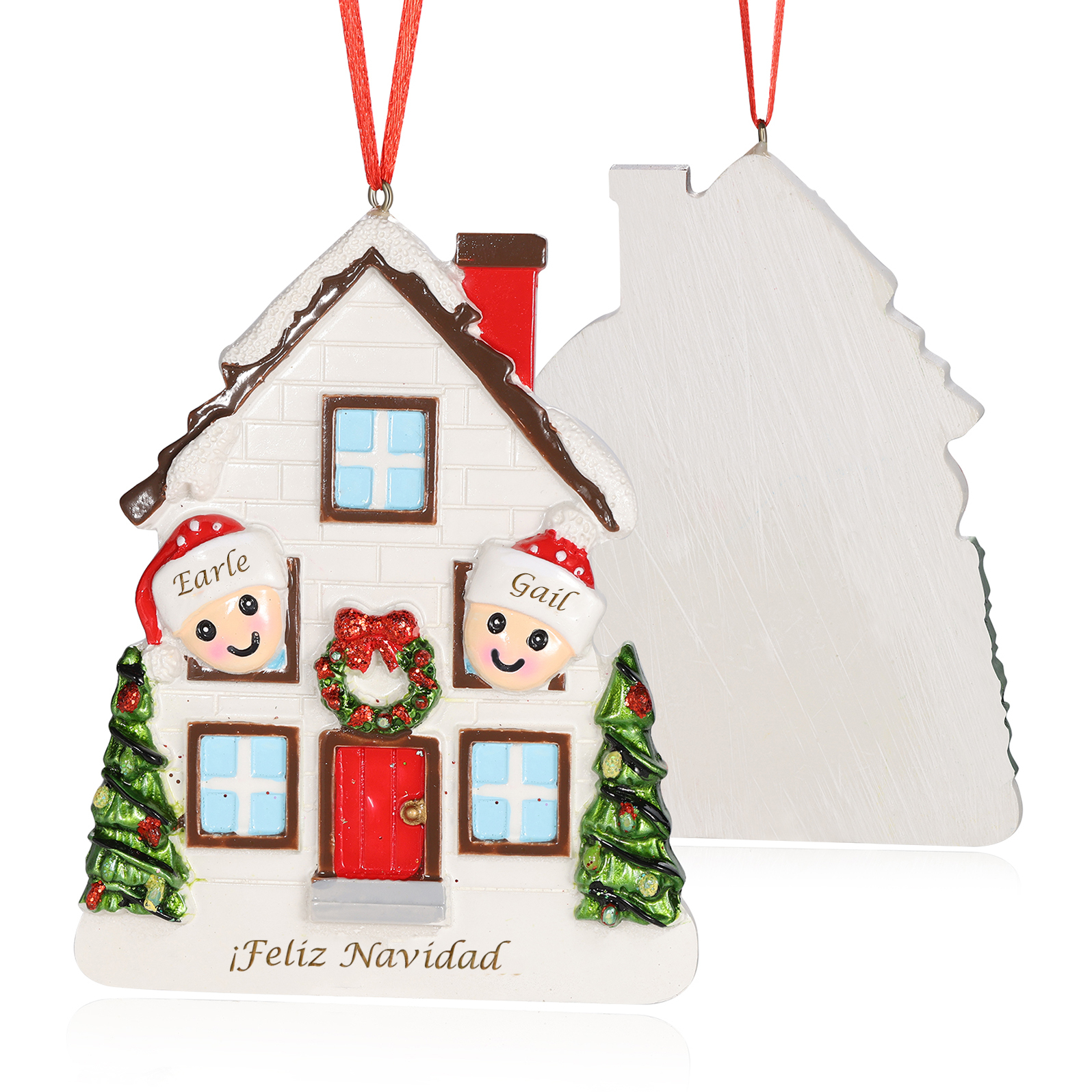 Navidad-Ornamento con muñecos de resina en forma de casa 2 nombres y texto personalizados | Jessemade