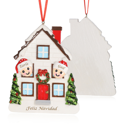 Navidad-Ornamento con muñecos de resina en forma de casa 2 nombres y texto personalizados | Jessemade