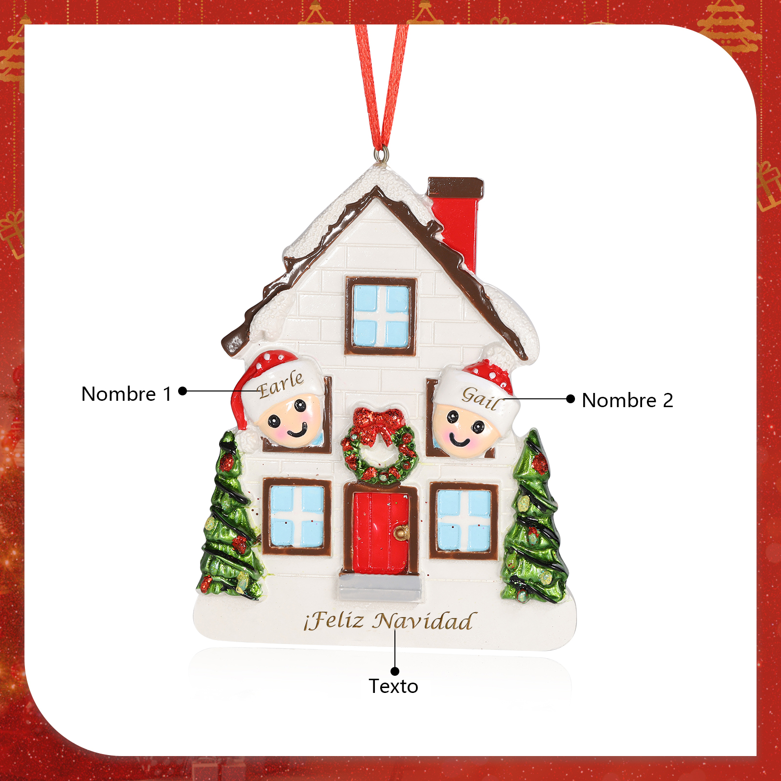 Navidad-Ornamento con muñecos de resina en forma de casa 2 nombres y texto personalizados | Jessemade